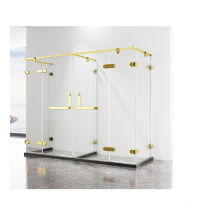 Brass Golden Frame Brass Pivot Door Four Fixed Two Open Rectangle Shape Shower Enclosure